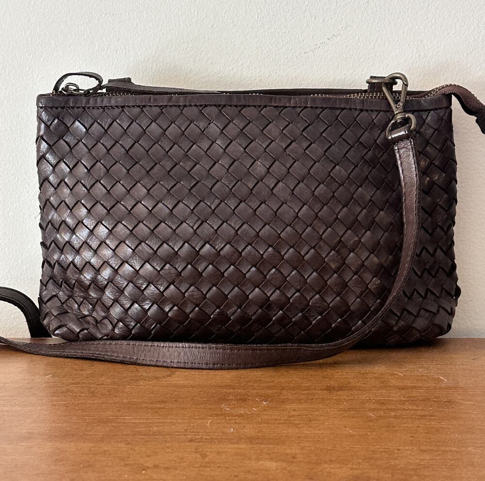 Valentina Chocolate Brown Woven Crossbody Bag Made in Italy Handbag Purse